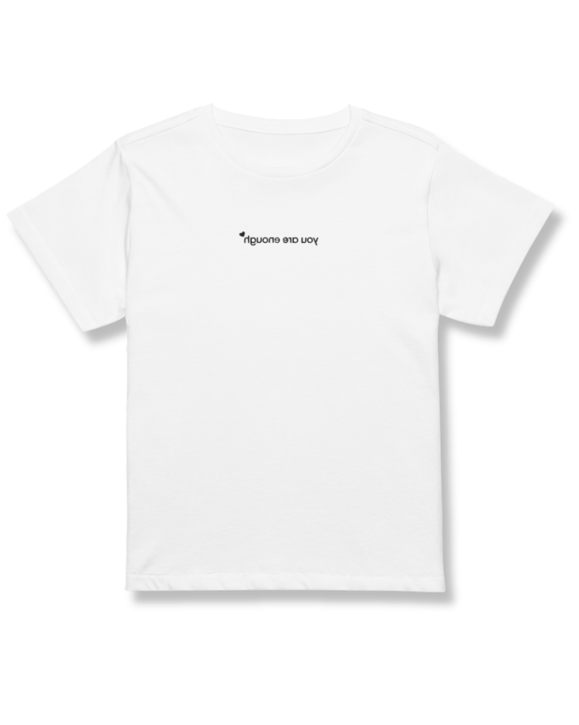 white affirmation t-shirt you are enough embroidered front view white background