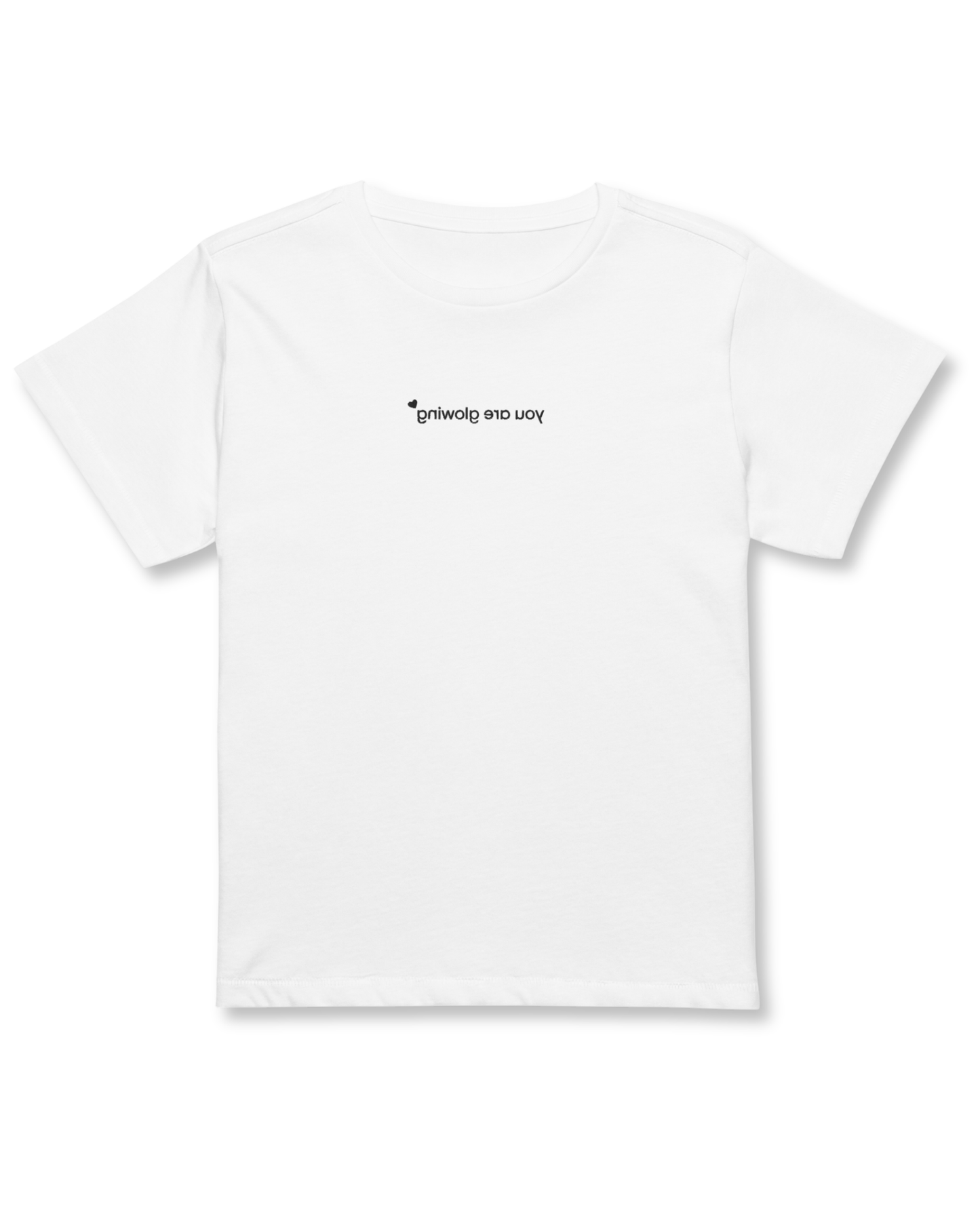 white affirmation t-shirt you are glowing embroidered front view